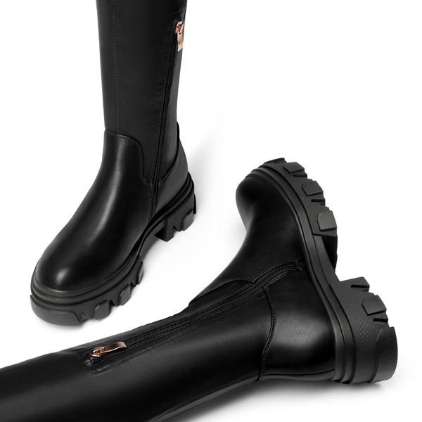 Ikon Stretchy Over The Knee Boots - BLACK PU - 3